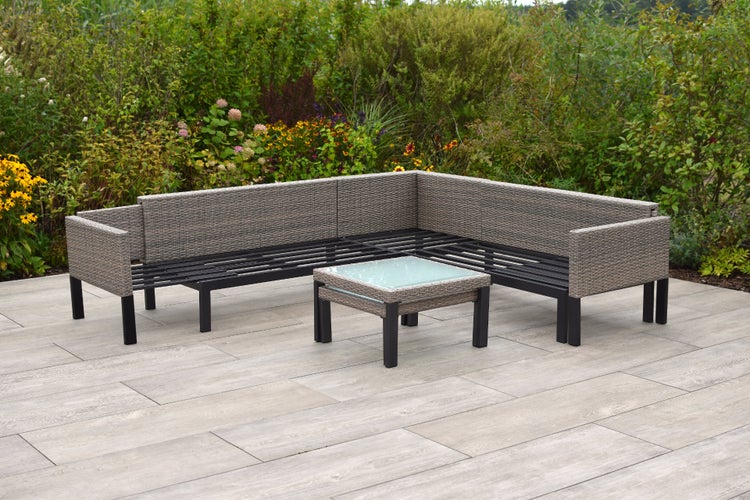 Amantea Gartenlounge mit verlängerbarer Sitzfläche, inkl. Auflagen, 2 Tische