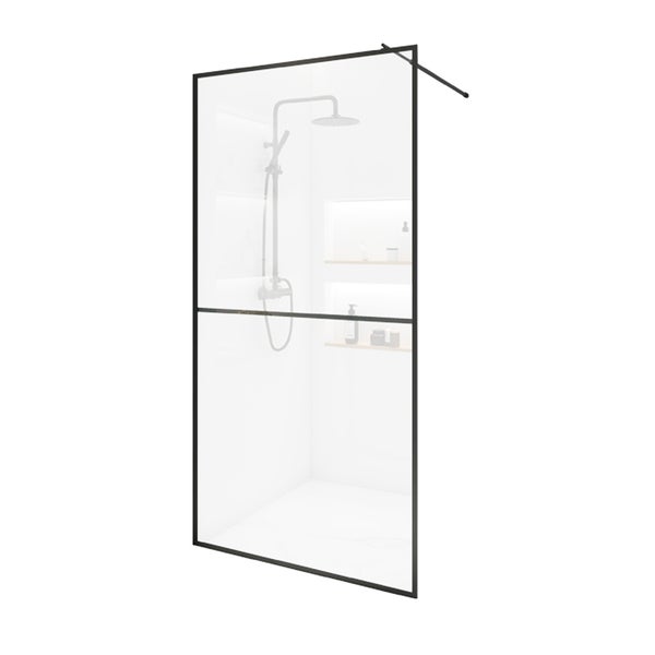 Home Deluxe - Duschabtrennung - BAKI - Breite: 120 cm, Schwarzer Rahmen, Klarglas, 2 Raster Optik - 10 mm ESG - Sicherheitsglas I Walk in Dusche, Duschwand, Duschtür