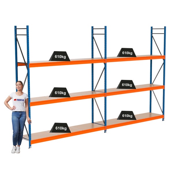 Lagerregal mit drei Ebenen und einer Traglast von 610 Kilogramm pro Ebene