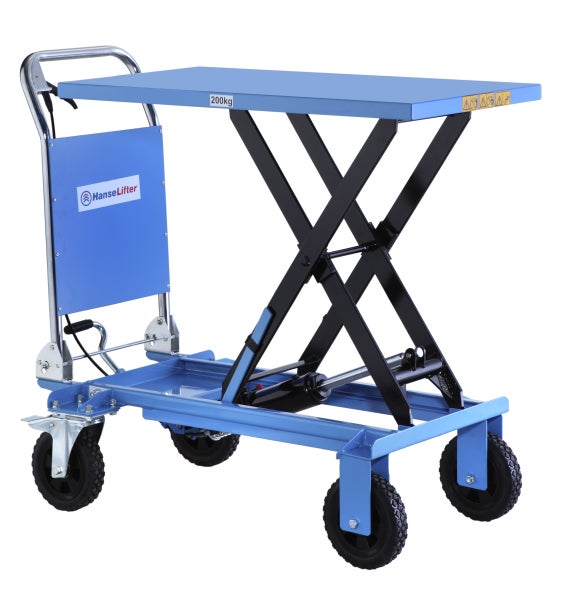 Scherenhubwagen mit einer Traglast von 200 kg und HanseLifter Logo