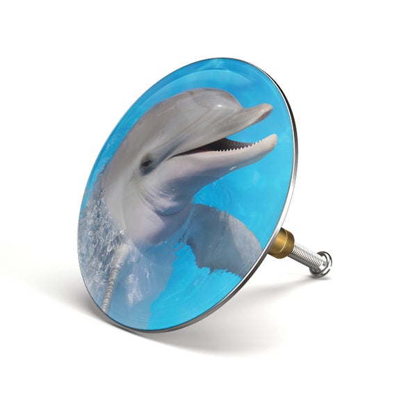 M. ROSENFELD HOME Badewannenstöpsel mit Motiv Delfin - Delphin - Stöpsel Badewanne 72mm Universal Badewannenstöpsel aus Messing mit Doppel Dichtung