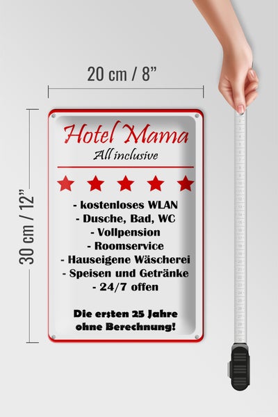 Blechschild Spruch 20x30cm Hotel Mama weiß-rotes
