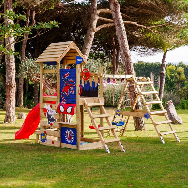 WICKEY Spielturm Marvel Spider-Man Story mit Rutsche, Kletteranbau und Doppelschaukel