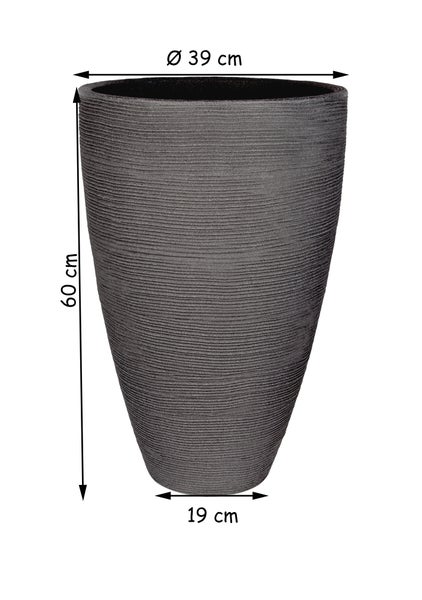 BigDean XXL Pflanzkübel in Granitstein-Optik - Rillentopf rund - 60x40cm - Outdoor Blumenkübel groß - 47 Liter - Übertopf anthrazit für Innen & Außen