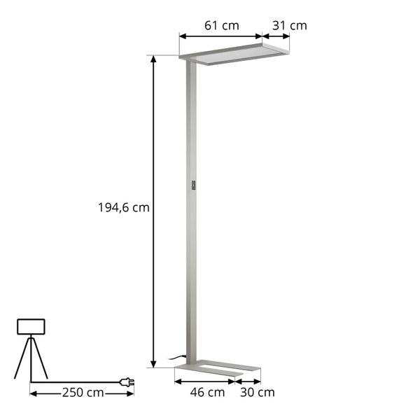 PRIOS LED Bürostehleuchten Taronis ( Touchdimmer) dimmbar (Modern) in Alu aus Aluminium (1 flammig, ) - Bürolampe Arbeitsplatzlampe Standleuchte Stehlampe Deckenfluter Licht nach oben &