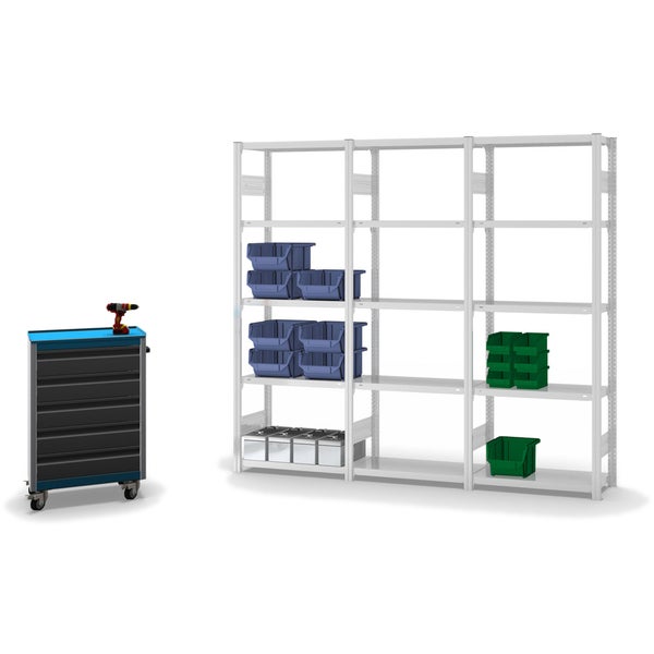 PROREGAL Fachbodenregal Stecksystem T-Profil Light-Duty Grundregal HxBxT 200 x 75 x 30 cm 5 Ebenen Fachlast 150 kg Beidseitig Nutzbar Lichtgrau