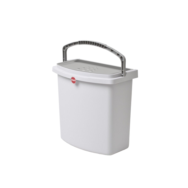 Hailo Bio-Abfalleimer aus Kunststoff mit Tragegriff und Deckel mit Belüftungslöchern.