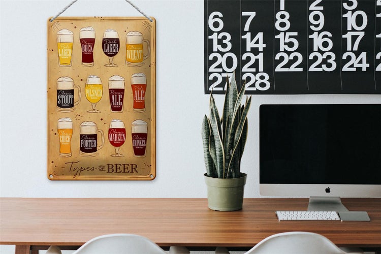 Blechschild Spruch 20x30cm Types of Beer Bier Sorten