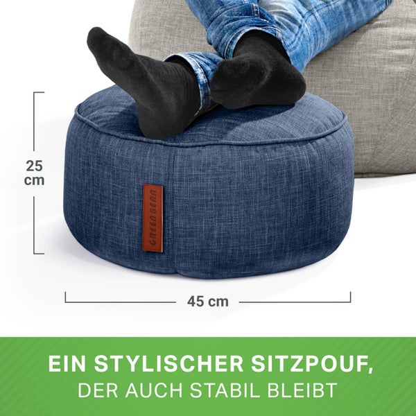 Green Bean Sitzsack-Hocker 45x25cm mit EPS-Perlen Füllung - Fußhocker Fußkissen Sitz-Pouf für Sitzsäcke - Bodenkissen für Kinder und Erwachsene - Fußablage Sitzkissen Sitzhocker Dunkelblau