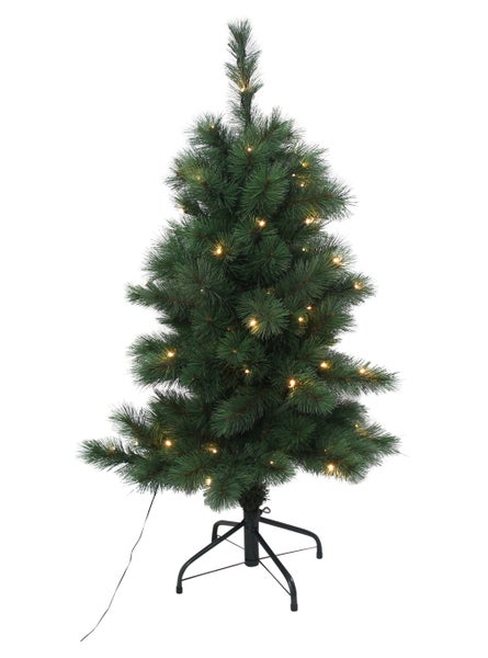 Künstlicher Weihnachtsbaum mit Lichtern auf einem Ständer