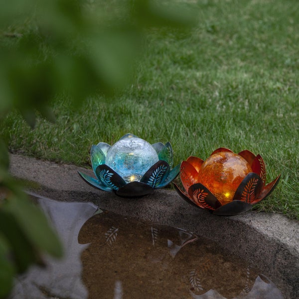 Dekorative Kugel Lampe, 13 cm hoch, mit Risse Optik und LED Lichterkette