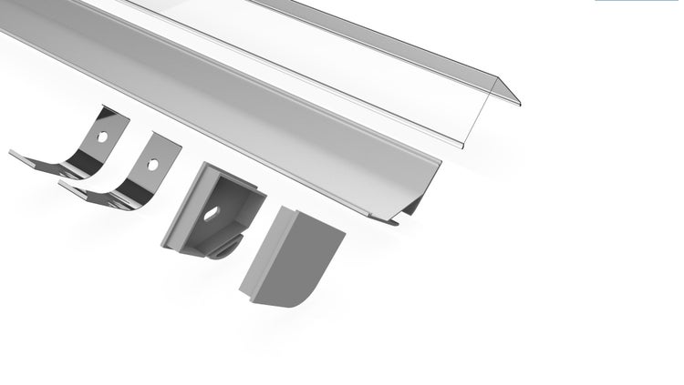 TIVENDIS Led Alu Profil 2 m ER9020 Komplett Set für Strip / Streifen bis 20 mm breit | Abdeckung transparent klar, Endkappen, Befestigungclips | L-Form Winkel Ecke Winkelprofil Eckprofil eloxiert