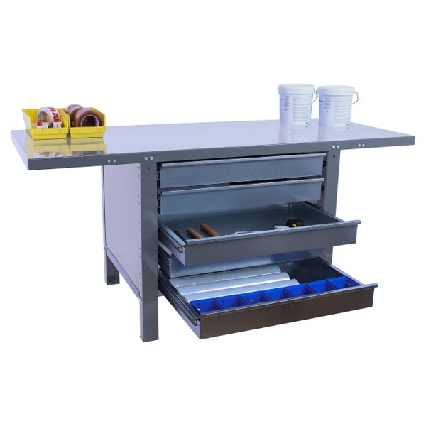 Werkbank BUFFALO METAL mit 5x Schublade | HxBxT 83x180x73cm | Traglast 700kg | Grau