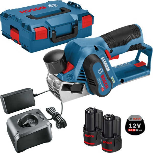 Bosch Akku-Hobel GHO 12V-20 12 V / 2x 2,0 Ah Akku + Ladegerät in L-Boxx