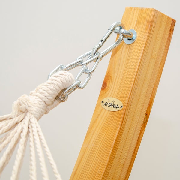 12625 Hängematte mit Holz Gestell 310x120 cm, 150 kg belastbar, incl. Befestigungsmaterial, Karabiner usw.