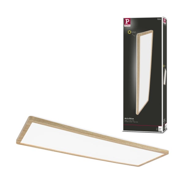 Rechteckige LED Deckenleuchte in Holzoptik mit den Abmessungen 580 mal 200 mal 30 Millimeter und einer Leistung von 23 Watt inklusive 5 Jahre Garantie