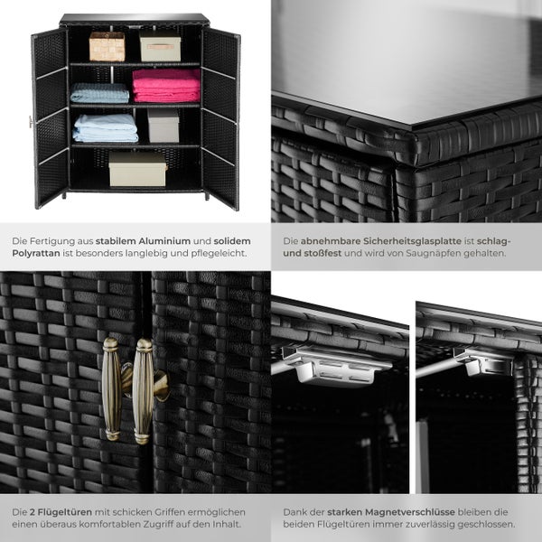 Gartenschrank aus Polyrattan mit Einlegeböden und zwei Türen