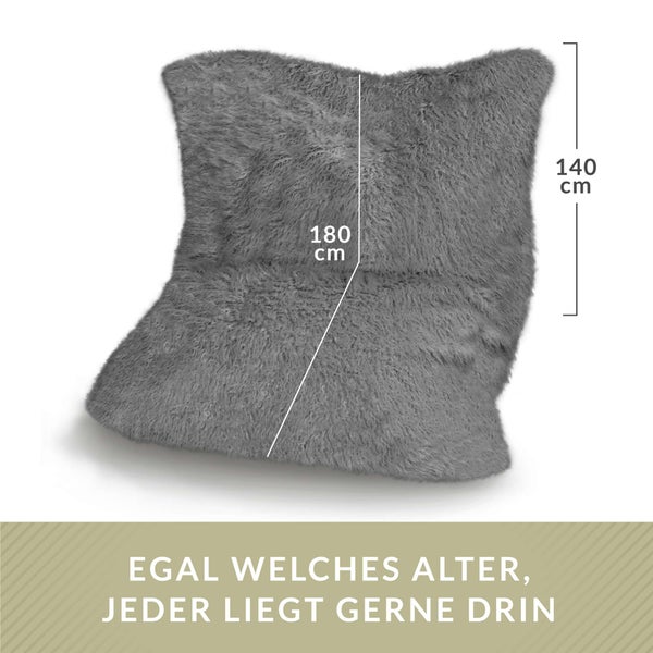 Green Bean XXL-Sitzsack Fellotpik mit Füllmaterial (EPS Perlen - 380 Liter) - Indoor Maße ca 180 x 140 cm - Bean Bag Sitzkissen Sitzpuff Sitzsessel Bodenkissen Lounge Grau