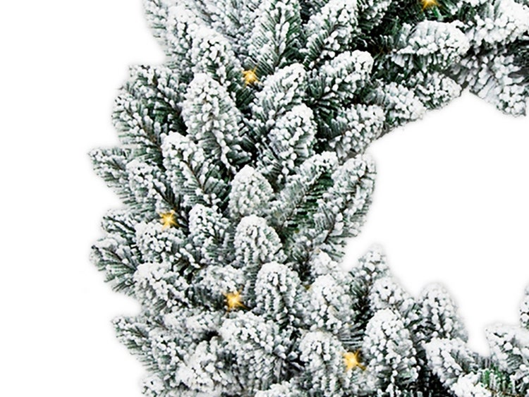 LAALU Weihnachtskranz künstlich undekoriert schneeweiß DELUXE Viola 30 cm mit LED-BELEUCHTUNG zum Tisch und Aufhängen