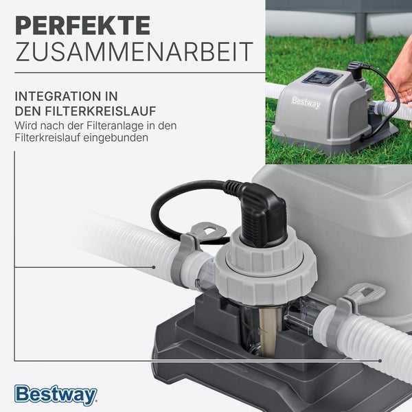 Bestway Logo neben Abbildung zur Integration des Geräts in den Filterkreislauf