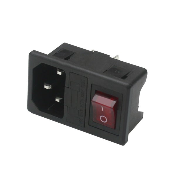 Kaltgeräteeinbaustecker mit Wippschalter und Sicherungshalter