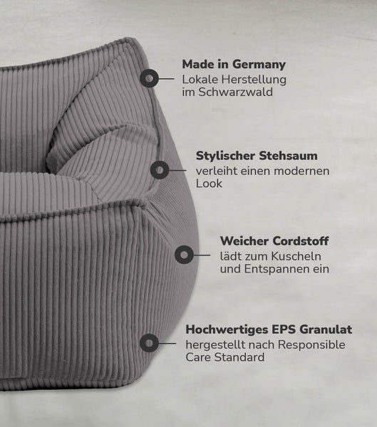 mokebo Sitzsack Sessel mit Hocker aus Cord 'Der Lümmel', XXL Sitzsack, Cord Sessel oder Sitz Sessel in Anthrazit