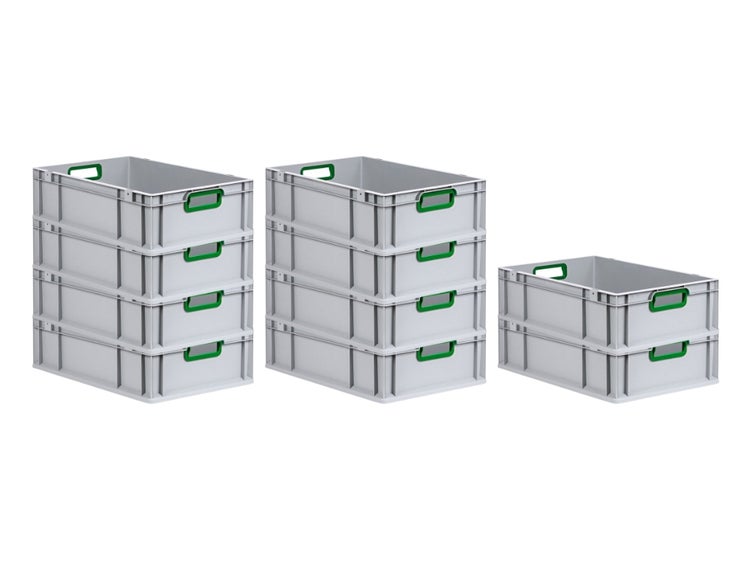 PROREGAL Spar Set 10x Eurobox Nextgen Color HxBxT 17 x 40 x 60 cm 34 Liter Griffe Grün Offen Glatter Boden Eurobehälter Transportbox
