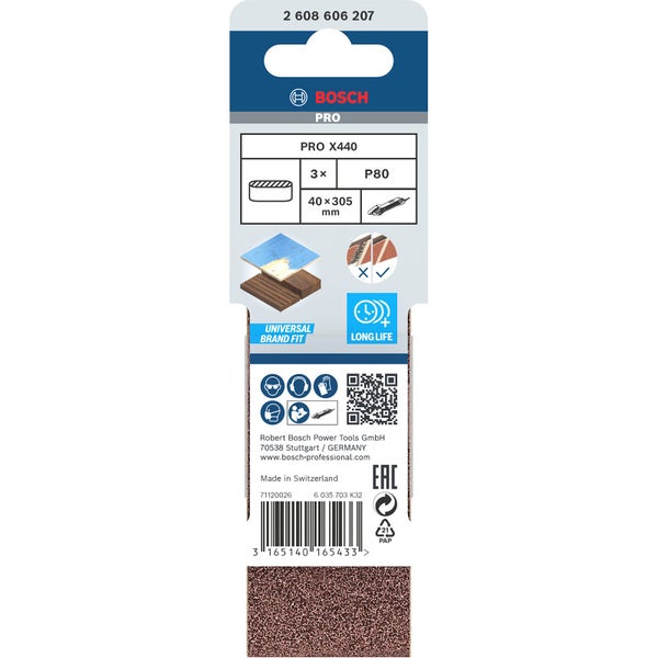Bosch Pro X440 Schleifblatt, Körnung P80, 40x305 Millimeter, Dreierpack