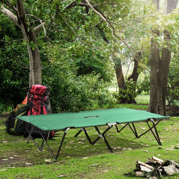 Outsunny Campingbett Klappbar für 2 Personen Feldbett Klappbett mit Tragetasche bis 136 kg belastbar Stahl Oxford Grün+Schwarz 193 x 125 x 40 cm