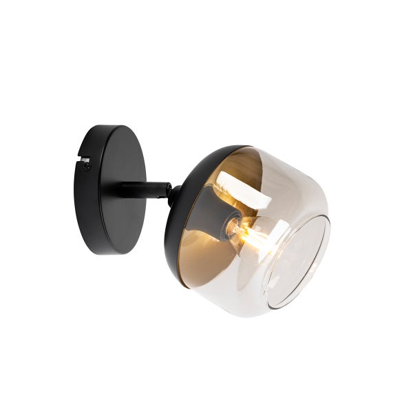 Wandleuchte mit transparentem Glasschirm und schwarzer Halterung