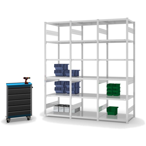PROREGAL Fachbodenregal Stecksystem T-Profil Medium-Duty Grundregal HxBxT 250 x 75 x 60 cm 6 Ebenen Fachlast 240 kg Beidseitig Nutzbar Lichtgrau