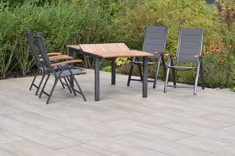 Paxos Gartenmöbelset 5tlg., Klappsessel, Ausziehtisch 150 (200) x 90 cm