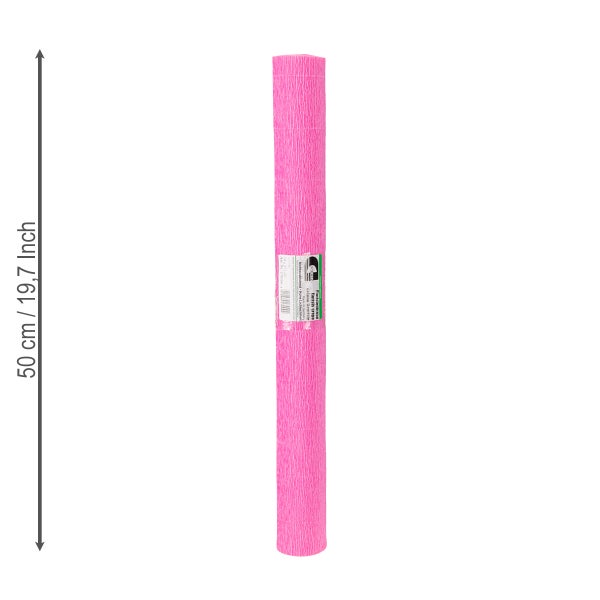 Rolle Floristenkrepp pink mit Goertz Logo, 50 Zentimeter lang, für Dekoration und Bastelarbeiten.