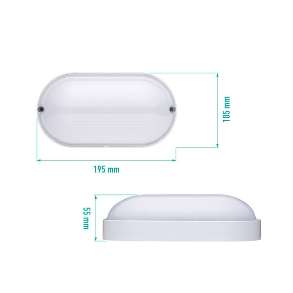 Kellerlampe LED 9W 4000K Neutralweiß 800lm IP65 Feuchtraumleuchte Durchgangsverdrahtung Oval Weiß Ovallampe