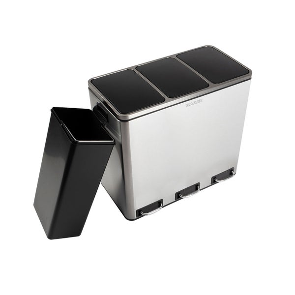 FLOORDIREKT Mülleimer Felix - aus Edelstahl - Trennsystem - mit Schließdämpfer - 3 x 18 Liter - Edelstahl