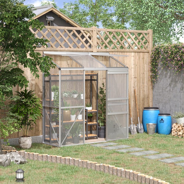 Outsunny Gewächshaus, Treibhaus mit Schiebetür, 192 x 68 x 196 cm, Polycarbonat und Alu, Silber