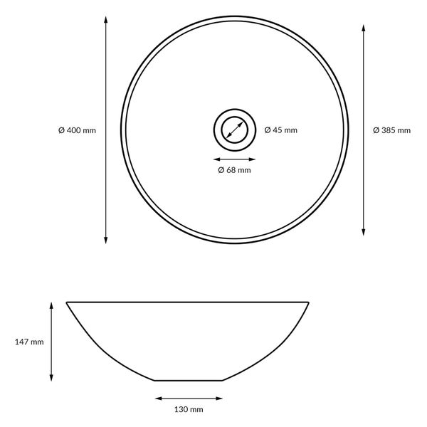 ECD Germany Waschbecken Waschtisch Ø 400 x 147 mm Keramik Rund Weiß inkl. Ablaufgarnitur für Waschbecken ohne Überlauf Aufsatzbecken Aufsatzwaschbecken Aufsatzwaschtisch Waschschale Spülbecken Becken