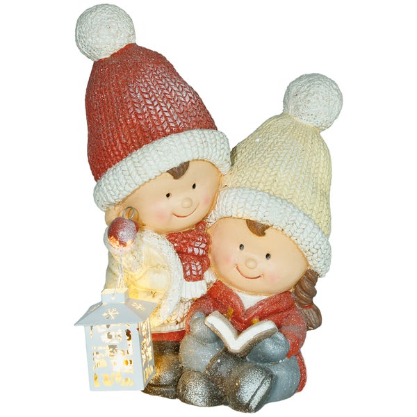 HOMCOM Weihnachtsdeko Figur, Weihnachtswichtel mit Buch und Laterne, 45 cm Weihnachtsfigur mit LED-Licht, Dekofigur zu Weihnachten, für In- und Outdoor