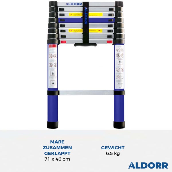 ALDORR Home - Teleskopleiter 2,60M - Mehrzweckleiter - Belastbarkeit bis zu 150kg - Soft-Close-System