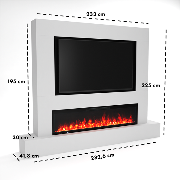 Glow Fire Fernsehwand mit Kamin 'Inside 182'| Cinewall mit Elektrokamin in weiss mit Heizung (1500 W) | HxBxT: 225x282,6x41,8 cm