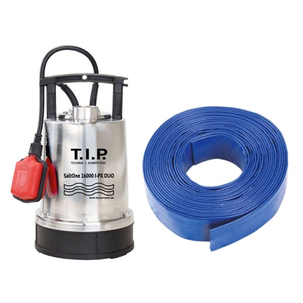 T.I.P. Tauchpumpe SaltOne 16000 I-PX DUO aus Edelstahl mit Schwimmerschalter für Schmutzwasser und Salzwasser.