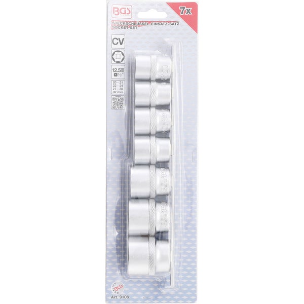 BGS Steckschlüssel-Einsatz-Satz Sechskant Antrieb Innenvierkant 12,5 mm (1/2) SW 20 - 32 mm 7tlg. - 9108