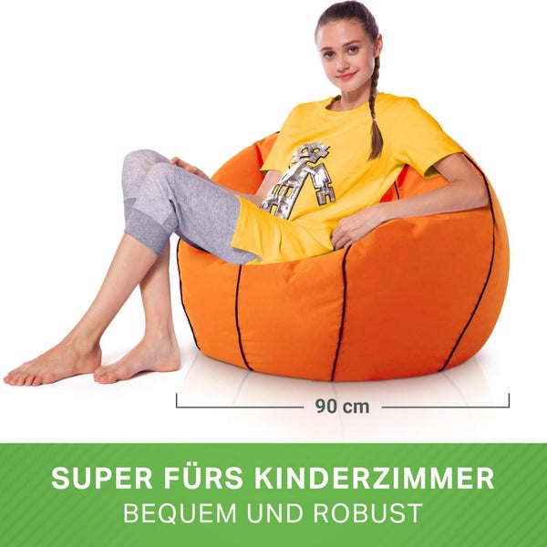 Green Bean Basketball-Sitzsack fertig befüllt 250L EPS Perlen - Kinder & Erwachsene 90cm Bean Bag Riesensitzsack Liegekissen Lounge Chair Sitzkissen Waschbarer Bezug Gaming Sessel Orange