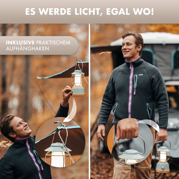 Campinglampe [Bis 200h Leuchtkraft; Wasserdicht] wiederaufladbar, inkl. Powerbank, stufenlos dimmbar, 5200MAh, Outdoor Lampe, Camping, Survival, Led Licht, Akku Lampe, Laterne, SOS, wandern