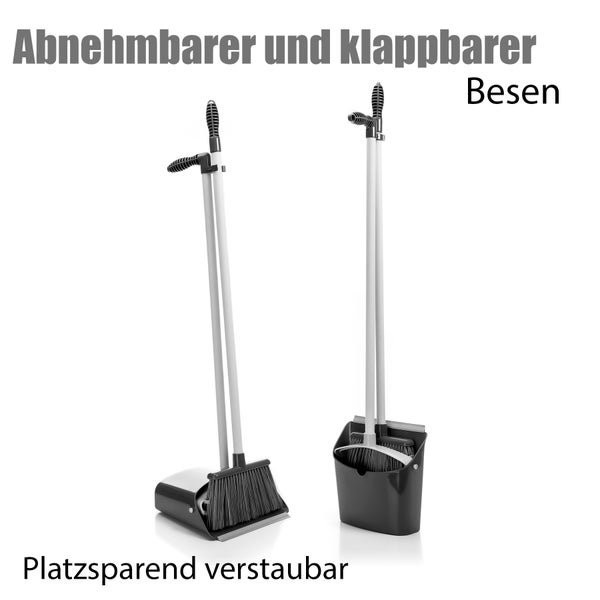 Abnehmbarer und klappbarer Besen mit Kehrschaufel zur platzsparenden Aufbewahrung