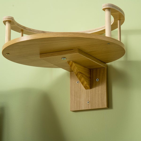 PawHut Katzen Kletterwand, Katzenliege für die Wand, Katzenbett für Wandmontage, Katzen Hängematte, Katzenplattform mit Kissen, Katzenmöbel, Eiche+Cremeweiß, Ø34 x 10,5 cm