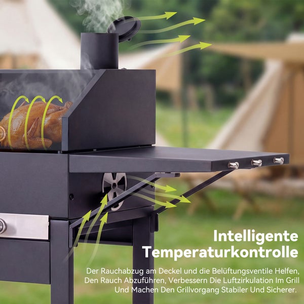 Grill mit intelligenter Temperaturkontrolle und Luftzirkulation