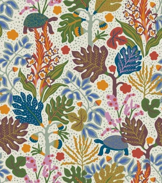 Borastapeter Tapete Blätter Grün, Gelb, Rosa und Blau - 49 cm x 10.05 m - 660831