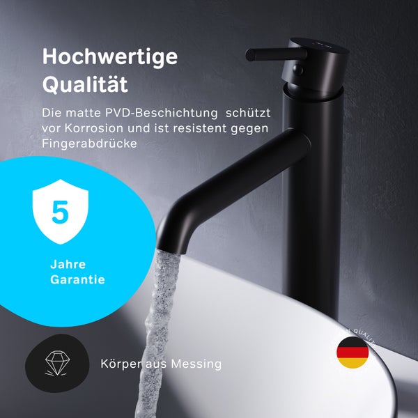 AM.PM Waschtischarmatur für Aufsatzwaschbecken mit Klick-Ablaufgarnitur FPA92222 Spike Schwarz matt
