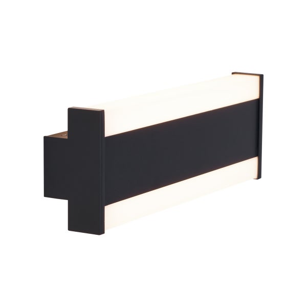 Moderne rechteckige LED-Wandleuchte mit schwarzem Metallgehäuse und zwei horizontalen Lichtstreifen.